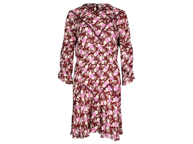 Anna Sui Damen-Minikleid mit Spitzenbesatz und Blumendruck aus mehrfarbigem Rayon Mehrfarben Strahl Zellulosefaser  ref.960128