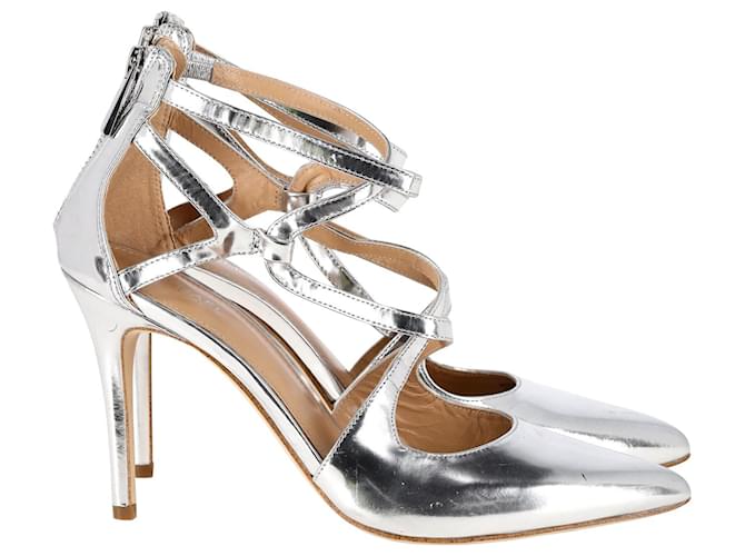 Michael Kors Catia Point Toe Pumps In Silver Leather Silvery Metallic  ref.960132