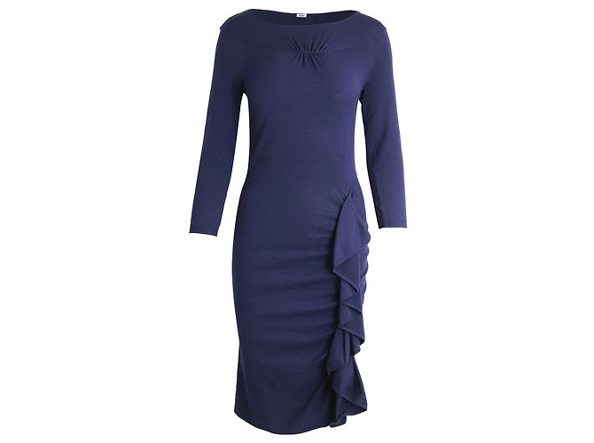 Moschino Rüschen-Midikleid aus marineblauer Wolle