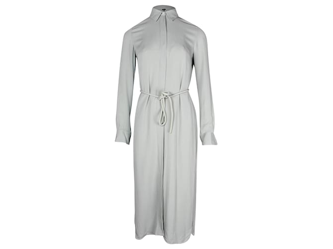 Theory Belted Midi Shirt Dress in Grey Silk  ref.960138
