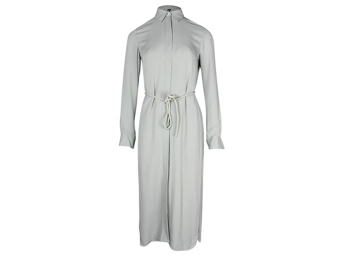Vestido Camisa Midi com Cinto Theory em Seda Cinza