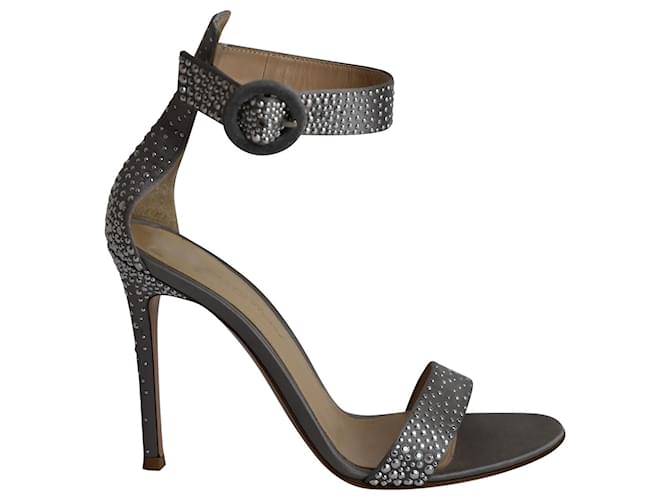 Gianvito Rossi Ankle Strap Sandals in Silver Satin Silvery  ref.960149