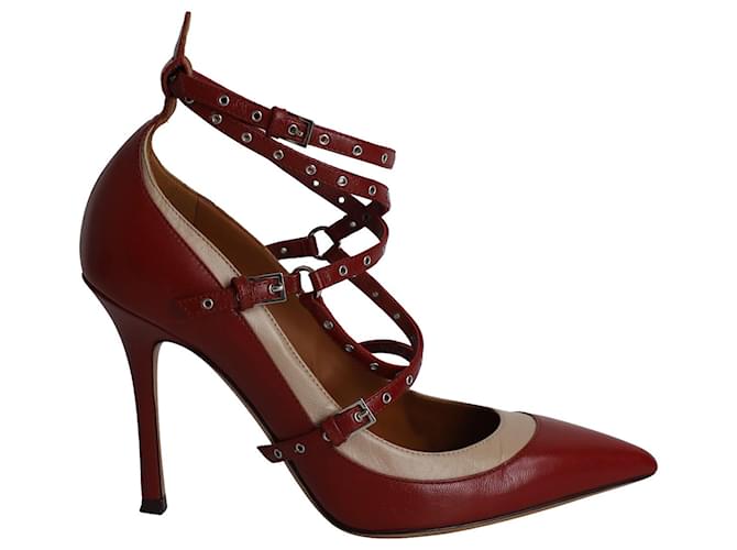 Valentino Garavani Valentino Two Tone Love Latch Detail Eyelet Embellished Pumps in Red Leather  ref.960151