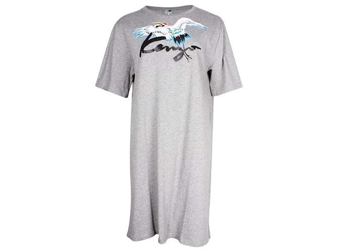Vestido camiseta estampado Kenzo Memento Capsule em algodão cinza  ref.960160