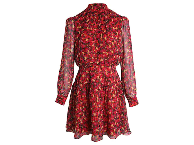 Autre Marque Saloni Printed Sheer Sleeve Dress in Red Silk  ref.960168
