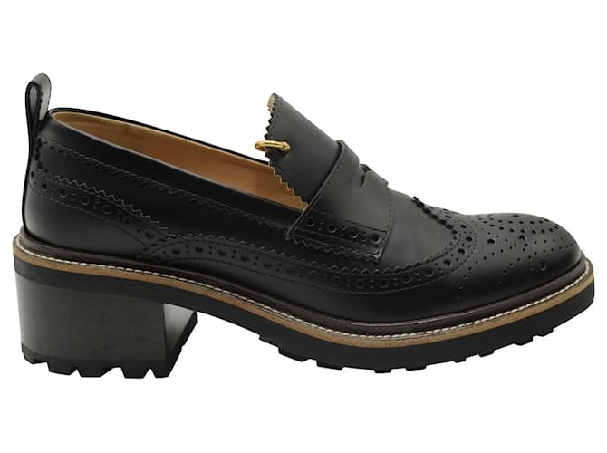 Chloé Franne Tread-Sole Penny Loafers In Black Leather  ref.960170