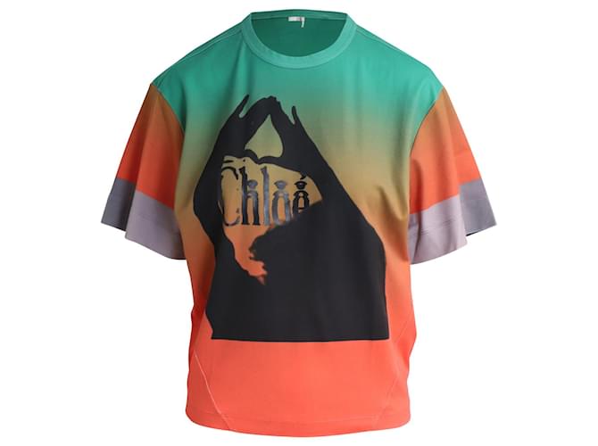 Chloé Ombre Logo Printed T-Shirt in Multicolor Cotton Multiple colors  ref.960172