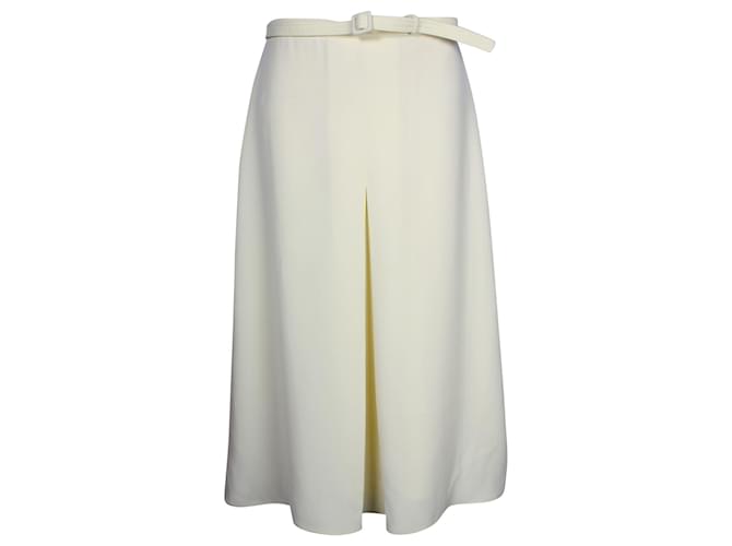 Gucci Front Pleat A-Line Midi Skirt in Cream Polyester White  ref.960173