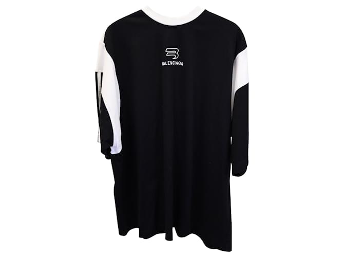 Balenciaga T-shirt Boxy Sporty Logo en Coton Noir et Blanc  ref.960175