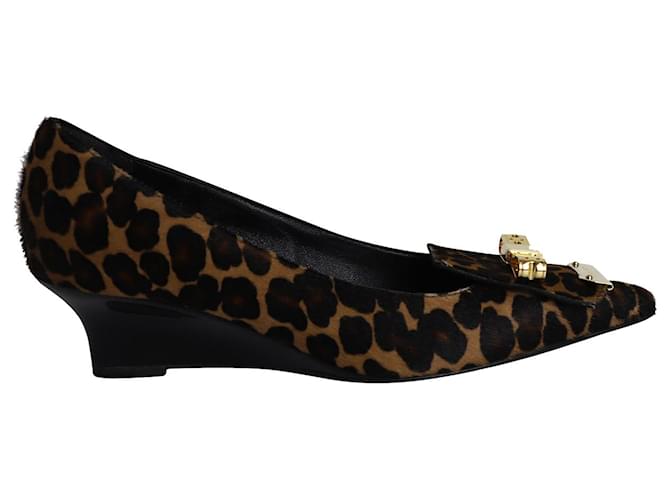 Zapatos de salón con lazo de cuña baja de Burberry en pelo de becerro con estampado de leopardo Piel  ref.960179