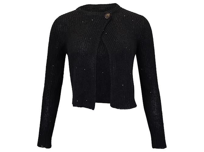 Brunello Cucinelli Sequined Single-button Knit Cardigan in Black Cotton Linen  ref.960183