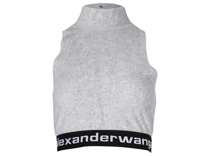 Alexander Wang alexanderwang.t Logo Mock Neck Tank Top in Grey Cotton  ref.960199