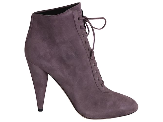 Prada Lace Up High Heel Booties in Purple Suede  ref.960204