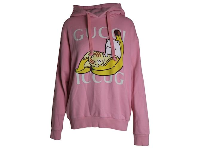 Gucci Bananya Print Hoodie in Pink Cotton  ref.960209