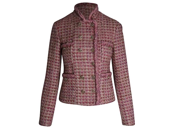 Timeless Chanel-gefütterte Tweed-Jacke aus rosa Wolle Pink Polyamid  ref.960219
