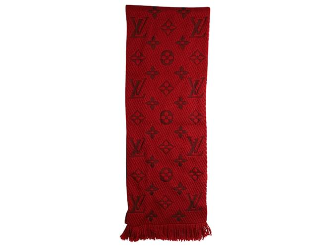 Silk Scarves Louis Vuitton Louis Vuitton Embossed Fringed Scarf in Red Wool