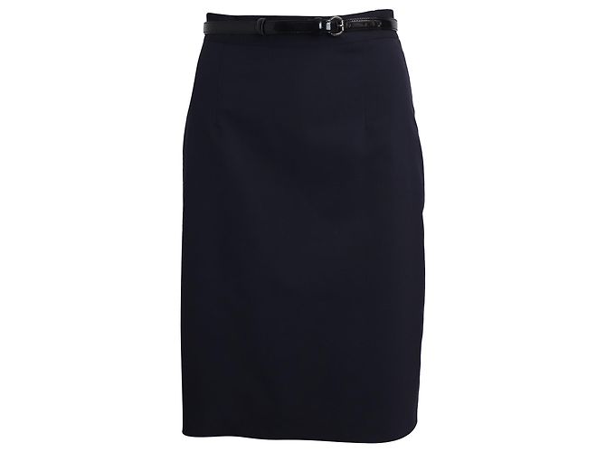 Moschino Cheap And Chic Saia com Cinto em Lã Virgem Azul Marinho