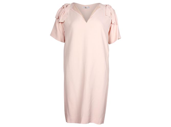Chloé Chloe Shoulder Bow V-Neck Dress in Light Pink Acetate