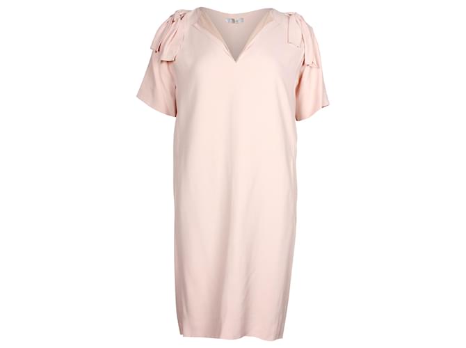 Chloé Chloe Shoulder Bow V-Neck Dress in Light Pink Acetate Cellulose fibre  ref.960254