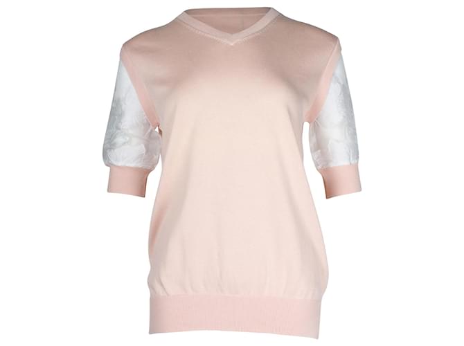 Chloé Blusa transparente de manga curta com decote em V Chloe em algodão rosa  ref.960280