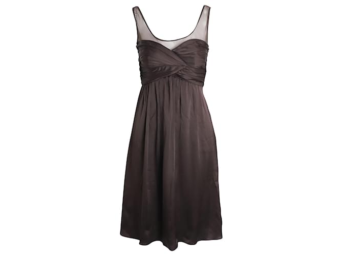 Burberry Knee Length Sleeveless Dress in Brown Silk  ref.960287