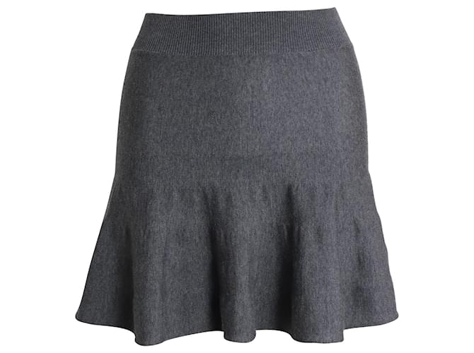 Stella Mc Cartney Stella McCartney Mini-jupe évasée tricotée en laine grise  ref.960319