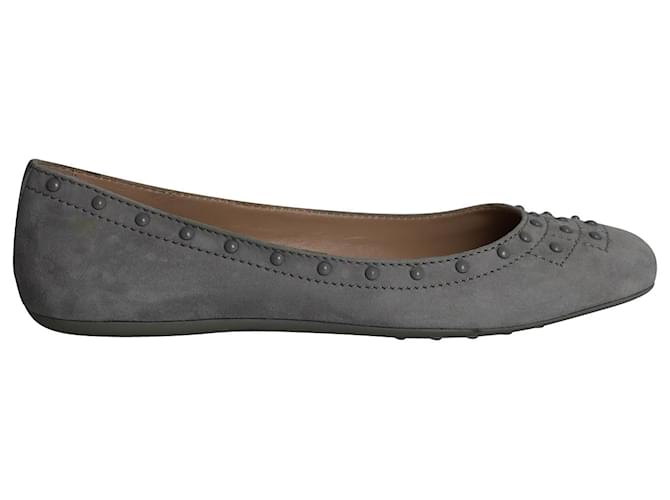 Tod's Studded Ballet Flats in Grey Suede  ref.960363