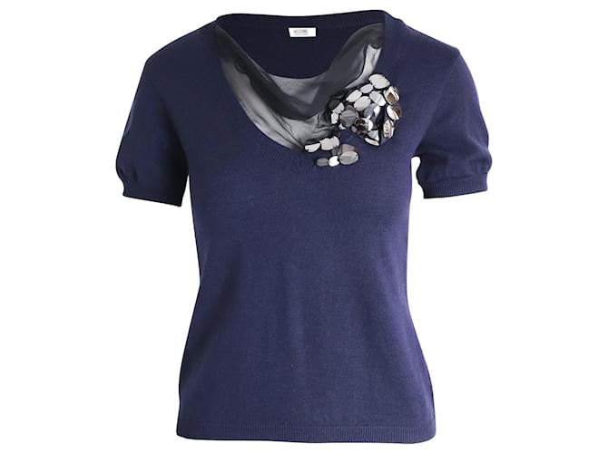 Moschino Blusa de tricô com aplicações em lã azul marinho  ref.960369