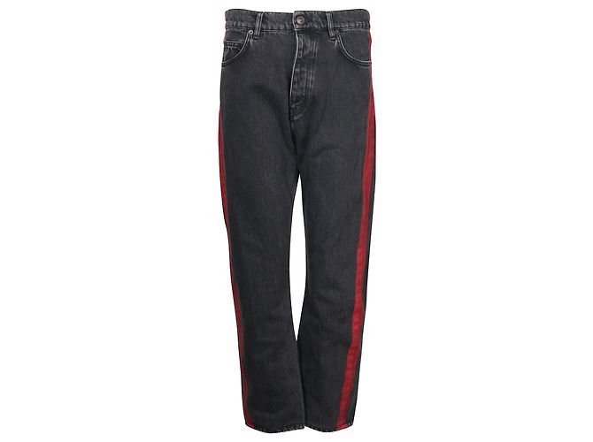 Calça jeans Balenciaga com detalhe de listras vermelhas em algodão preto
