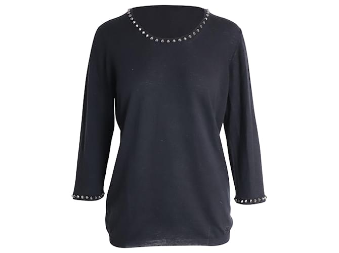 Burberry Studded Long Sleeve Knitted Shirt in Black Wool  ref.960405