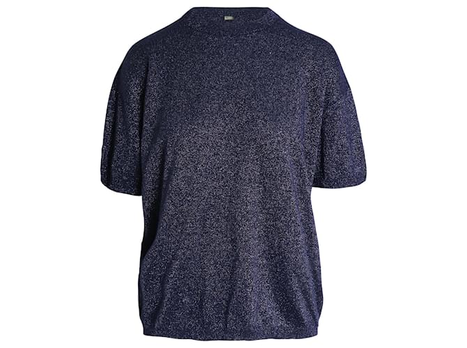 Joseph Metallic Crewneck T-shirt in Navy Blue Cashmere Wool  ref.960413