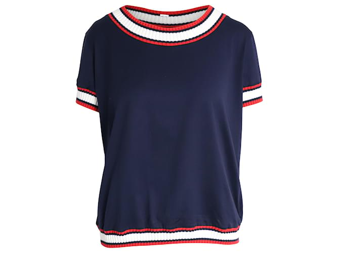 Moncler Ribbing Trimmed T-shirt in Navy Blue Cotton  ref.960428