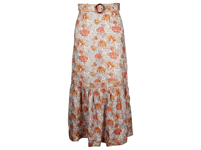 Zimmermann Andie Frill Hem Maxi Skirt in Floral Print Linen  ref.960439