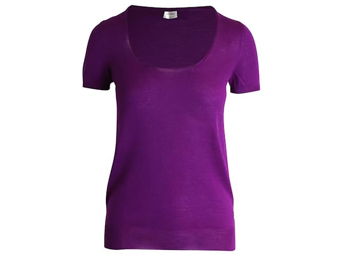 Yves Saint Laurent Square Neck Knit Top in Purple Wool  ref.960441