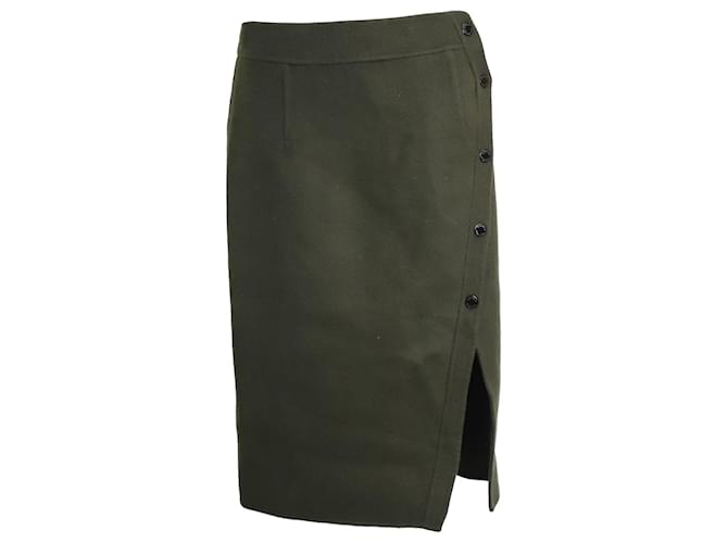 Sandro Side Button Pencil Skirt in Olive Wool Green  ref.960443