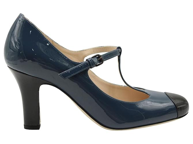 Bottega Veneta T-Strap Two-Toned Mary Janes in Blue Patent Leather  ref.960458