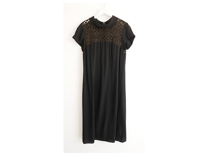L'Agence L’Agence Crochet Yoke Black Dress Rayon  ref.960521