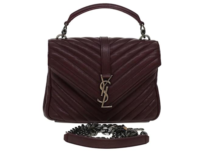 SAINT LAURENT Chain Shoulder Bag Leather Red 487213 auth 44989a  ref.960555