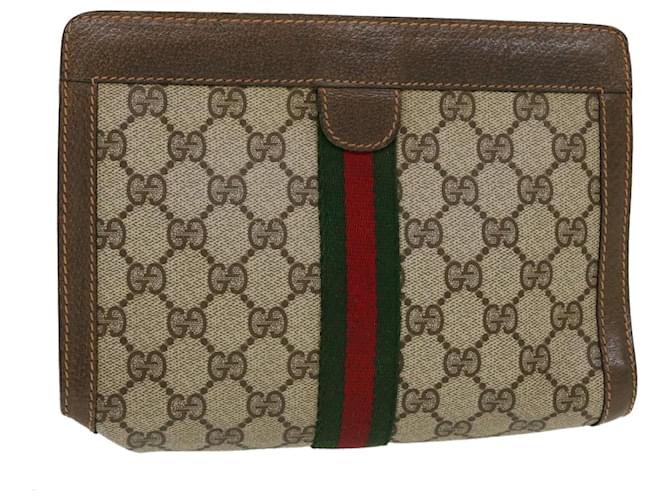 GUCCI GG Canvas Web Sherry Line Clutch Bag Beige Red Green 89.01.001 Auth bs5999  ref.960583