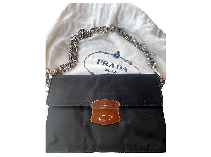 Ribbon Bolsa clutch Prada em Tencel preto com corrente
