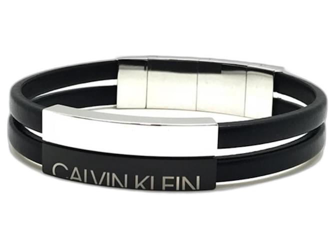 * CALVIN KLEIN bracelet Black Silvery Leather Metal  ref.960817