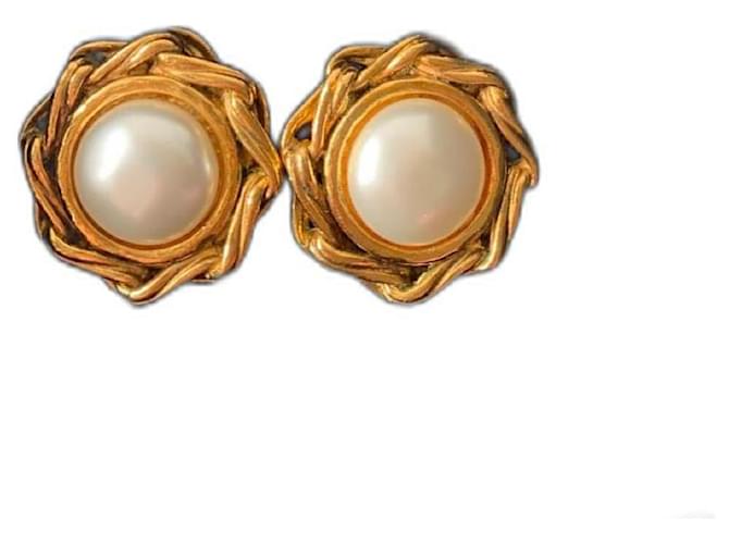Chanel Vintage Goldtone and Faux Pearl Clip-On Earrings