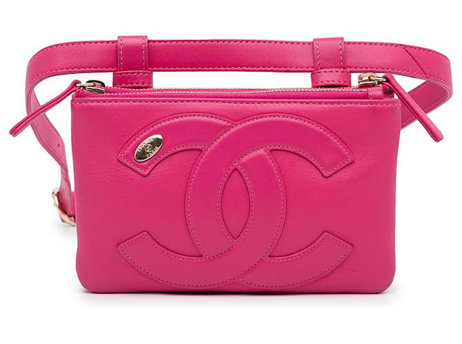 Chanel Pink Lambskin CC Mania Waist Bag Leather ref.960968 - Joli Closet