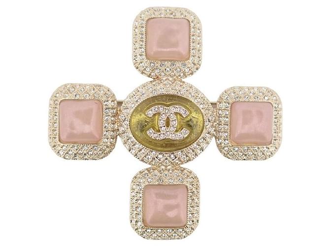 Other jewelry NEW CHANEL CROIX BROOCH PATE DE VERRE LOGO CC AND STRASS  METAL GOLD BROOCH Golden ref.961030 - Joli Closet