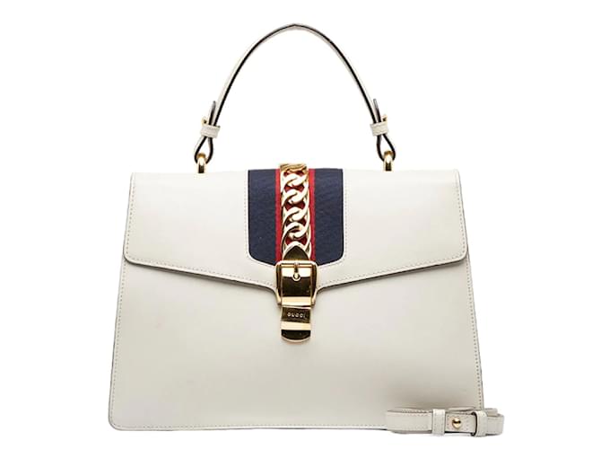 Gucci Medium Sylvie Top Handle Bag 431665 White Leather  ref.961073