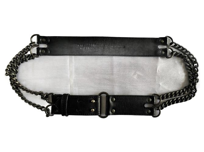 Vanessa Bruno Black Leather and Chain Belt