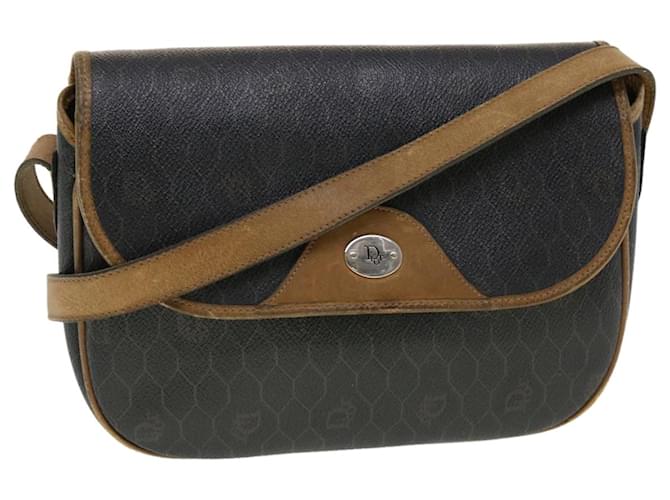 Christian Dior Honeycomb Canvas Shoulder Bag PVC Leather Black Auth ti1157  ref.961131