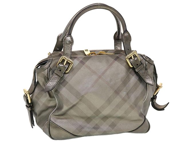 BURBERRY Borsa a Spalla Nova Check Pelle Argento Auth am4544