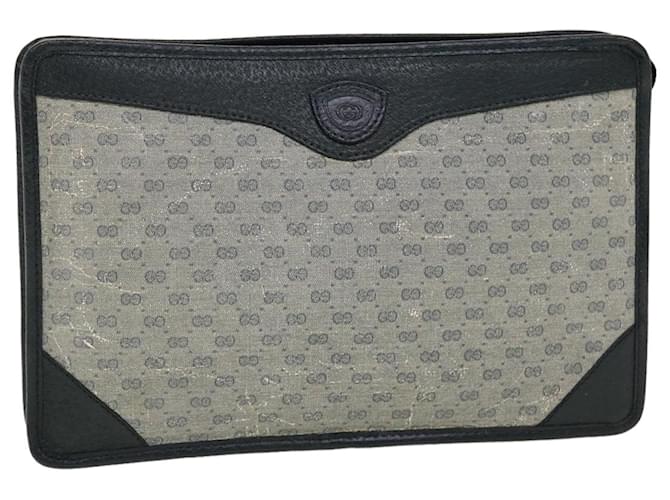 GUCCI Micro GG Canvas Clutch Bag PVC Leather Gray Navy Auth ti1145 Grey Navy blue  ref.961234