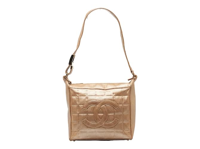 Chanel CC Choco Bar Metallic Leather Shoulder Bag Golden Pony